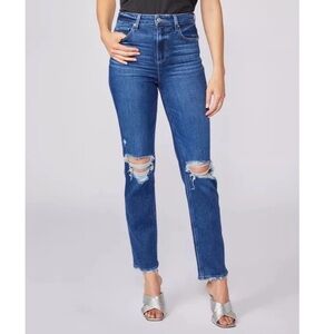 PAIGE High Rise Straight Jeans 28 Distressed Raw Hem 90s Vintage Wash NWT